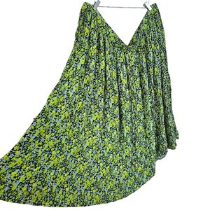 Ulla‎ Popken plus size bright green floral flowy midi skirt